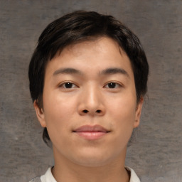 Neutral asian young-adult male with short  brown hair and brown eyes