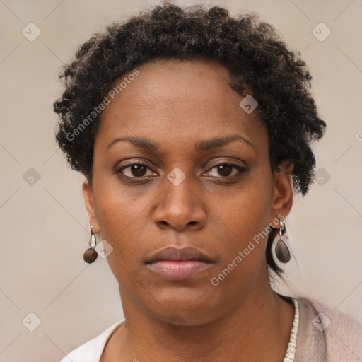 Neutral black young-adult female with short  brown hair and brown eyes