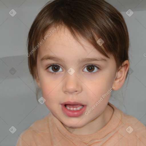 Neutral white child female with medium  brown hair and brown eyes