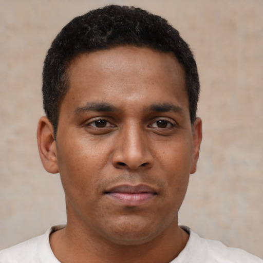 Neutral black young-adult male with short  brown hair and brown eyes