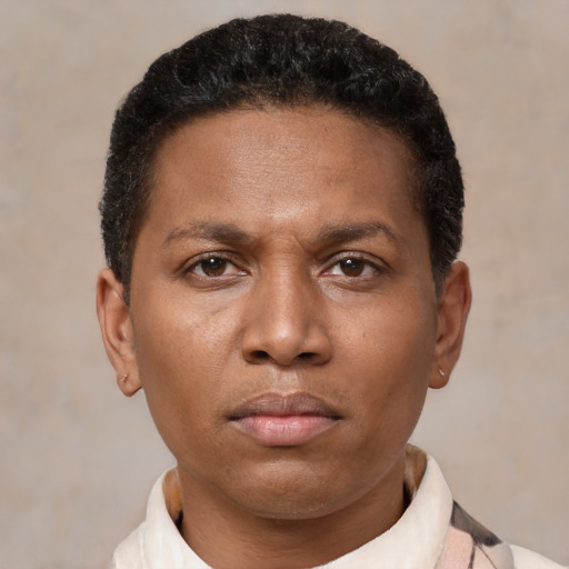 Neutral latino young-adult male with short  brown hair and brown eyes