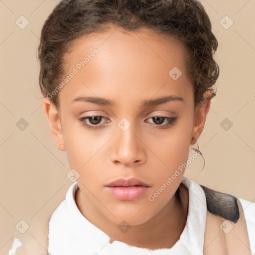 Neutral white child female with short  brown hair and brown eyes