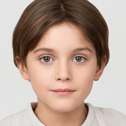 Neutral white child female with short  brown hair and brown eyes