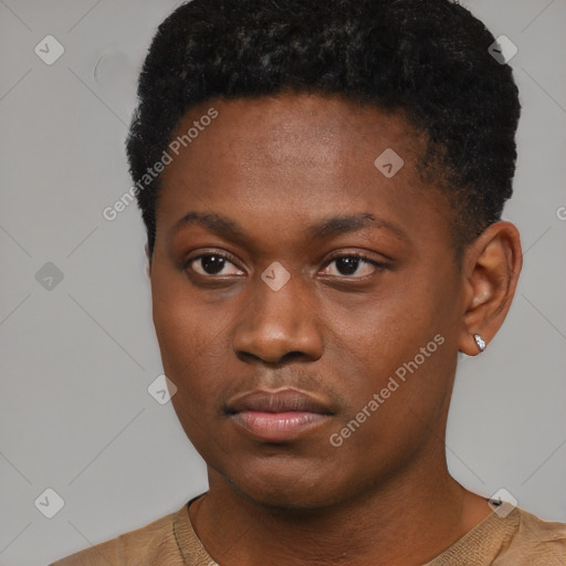 Neutral black young-adult male with short  brown hair and brown eyes