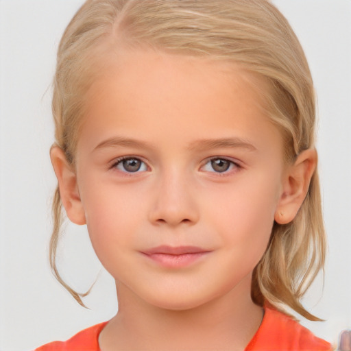 Neutral white child female with medium  blond hair and brown eyes