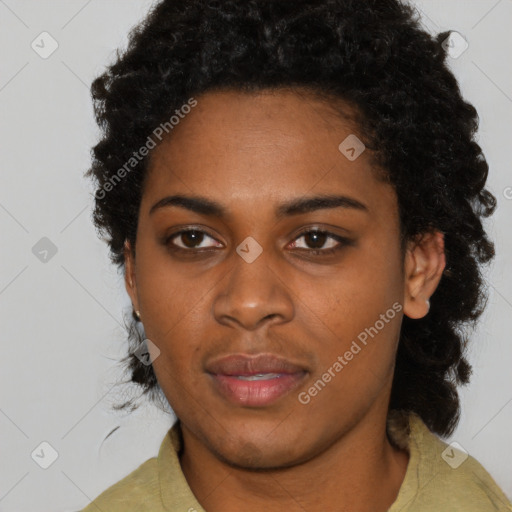 Neutral black young-adult female with medium  black hair and brown eyes