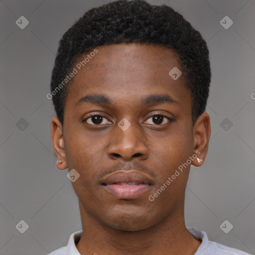 Neutral black young-adult male with short  brown hair and brown eyes