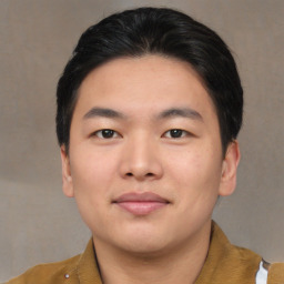 Neutral asian young-adult male with short  brown hair and brown eyes