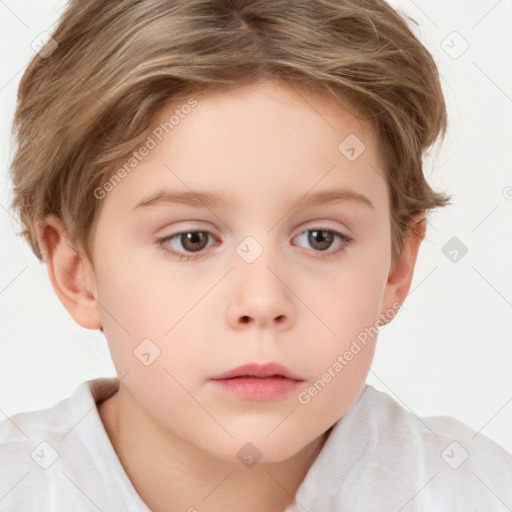 Neutral white child female with short  brown hair and brown eyes