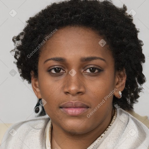 Neutral black young-adult female with short  brown hair and brown eyes