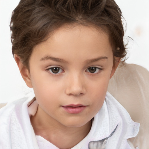 Neutral white child female with short  brown hair and brown eyes