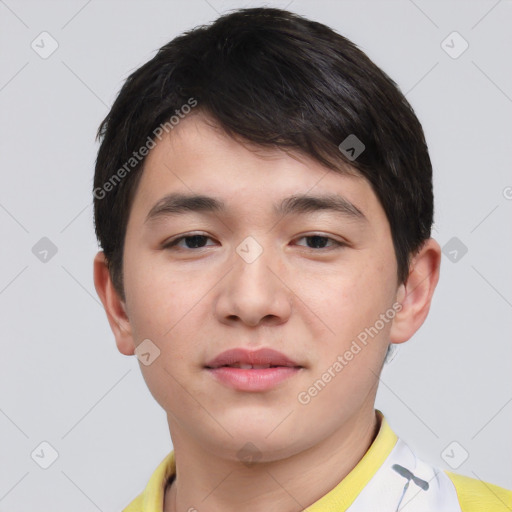 Neutral asian young-adult male with short  brown hair and brown eyes