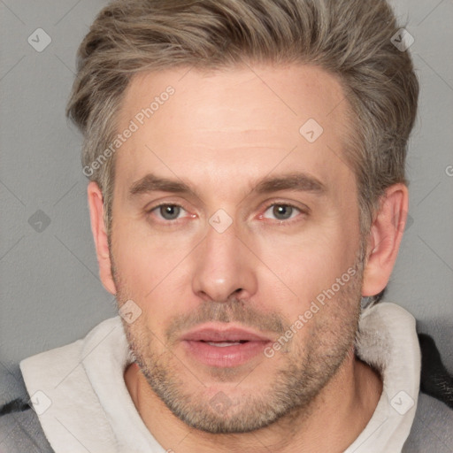 Neutral white adult male with short  brown hair and brown eyes