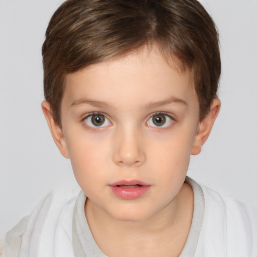 Neutral white child female with short  brown hair and brown eyes