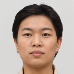 Neutral asian young-adult male with short  brown hair and brown eyes