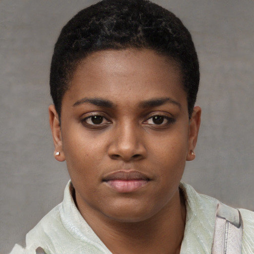 Neutral latino young-adult female with short  brown hair and brown eyes