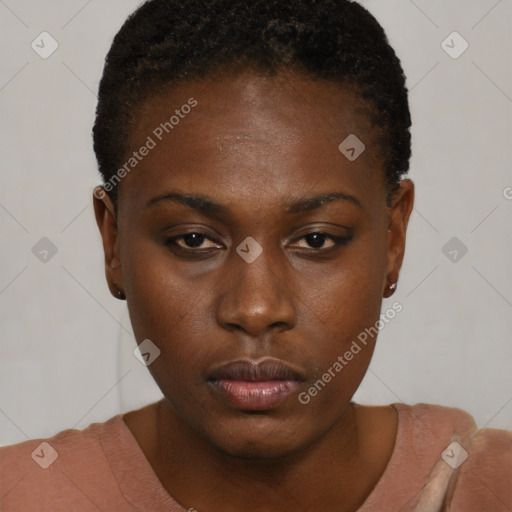 Neutral black young-adult female with short  brown hair and brown eyes