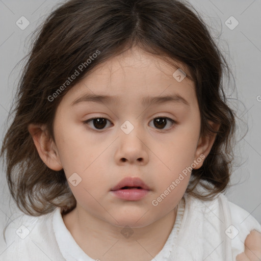 Neutral white child female with medium  brown hair and brown eyes