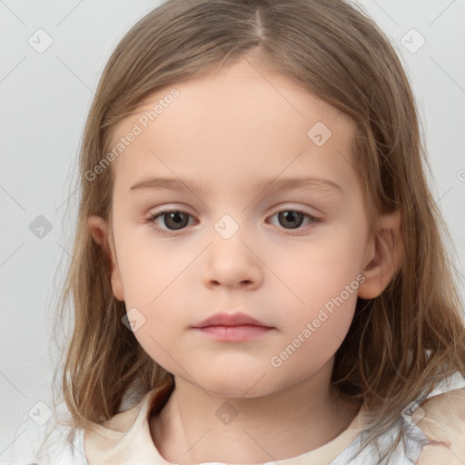 Neutral white child female with medium  brown hair and brown eyes