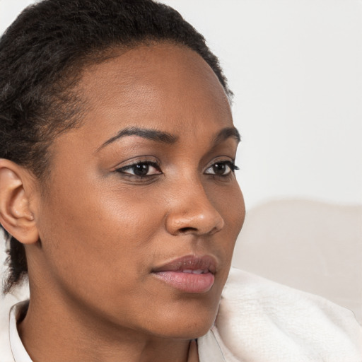 Neutral black young-adult female with short  brown hair and brown eyes