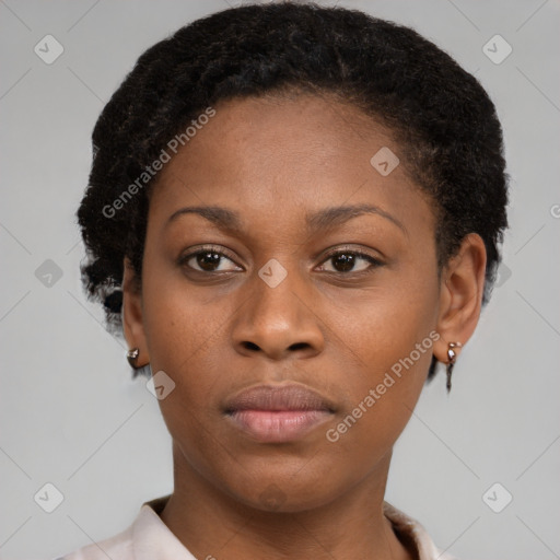 Neutral black young-adult female with short  brown hair and brown eyes