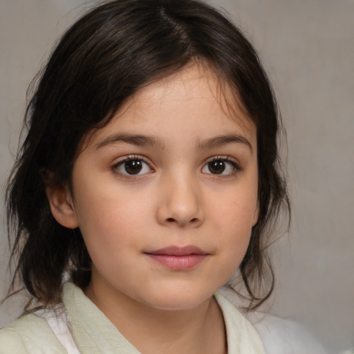 Neutral white child female with medium  brown hair and brown eyes