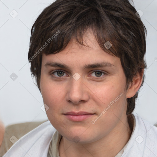 Neutral white young-adult male with medium  brown hair and brown eyes