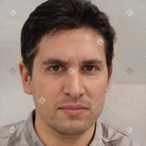 Neutral white adult male with short  brown hair and brown eyes