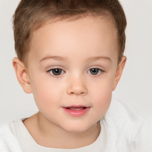 Neutral white child female with short  brown hair and brown eyes