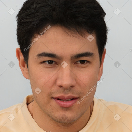 Neutral asian young-adult male with short  brown hair and brown eyes