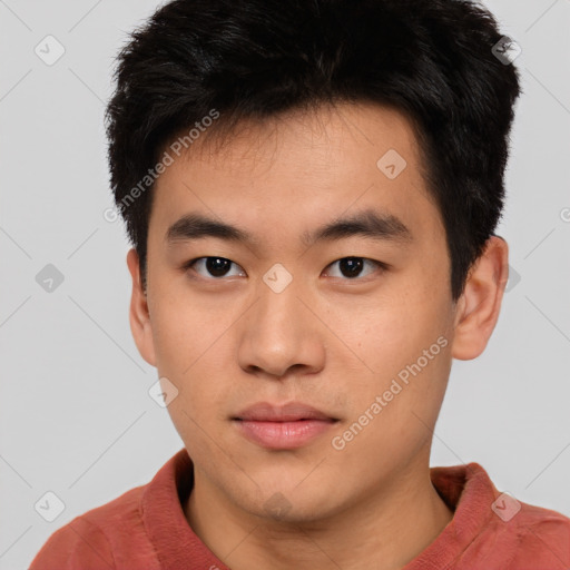 Neutral asian young-adult male with short  brown hair and brown eyes