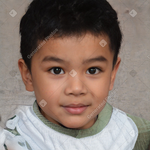 Joyful white child male with short  brown hair and brown eyes