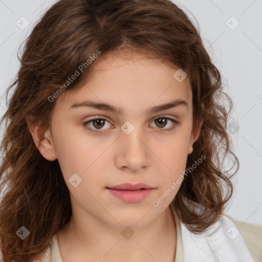 Neutral white child female with medium  brown hair and brown eyes