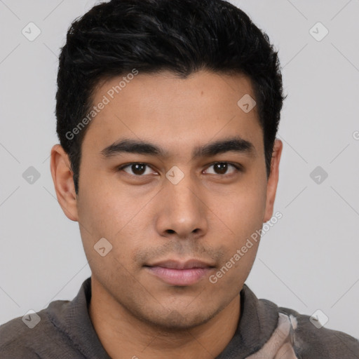 Neutral asian young-adult male with short  black hair and brown eyes