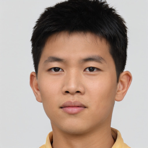 Neutral asian young-adult male with short  brown hair and brown eyes