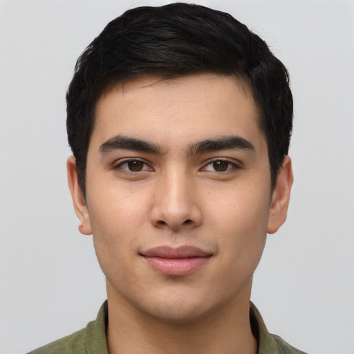 Neutral asian young-adult male with short  brown hair and brown eyes