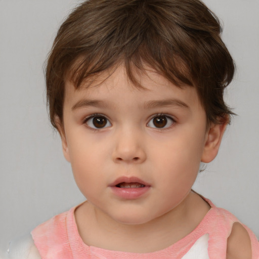 Neutral white child female with medium  brown hair and brown eyes