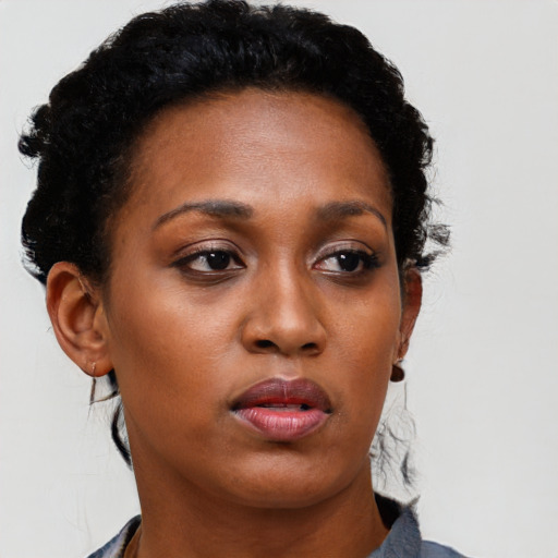 Neutral black young-adult female with short  brown hair and brown eyes