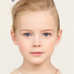 Neutral white child female with short  brown hair and grey eyes