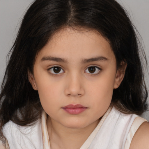 Neutral white child female with medium  brown hair and brown eyes