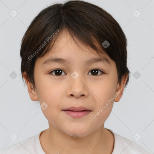 Neutral white child female with short  brown hair and brown eyes