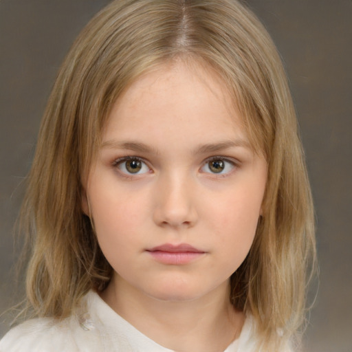 Neutral white child female with medium  brown hair and brown eyes