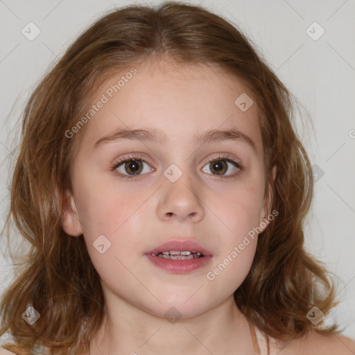 Neutral white child female with medium  brown hair and brown eyes