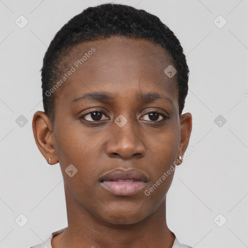 Neutral black young-adult female with short  brown hair and brown eyes