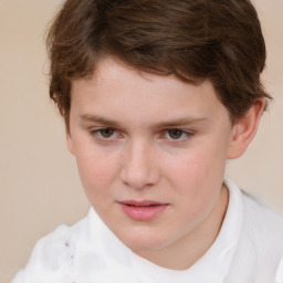 Joyful white child female with short  brown hair and brown eyes