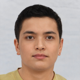 Neutral asian young-adult male with short  brown hair and brown eyes