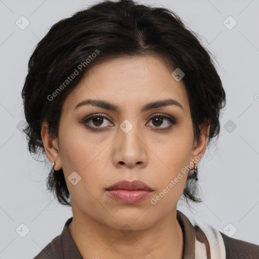 Neutral asian young-adult female with medium  brown hair and brown eyes