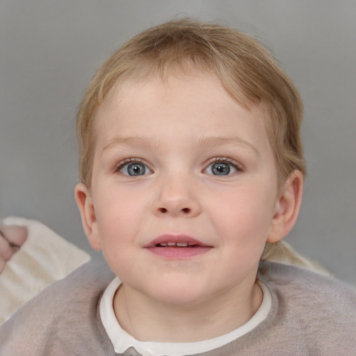 Neutral white child female with medium  brown hair and blue eyes