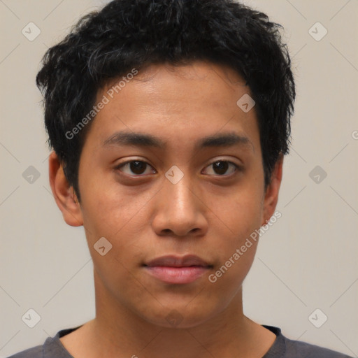 Neutral asian young-adult male with short  black hair and brown eyes