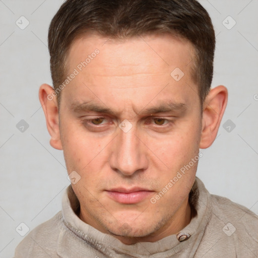 Neutral white adult male with short  brown hair and brown eyes